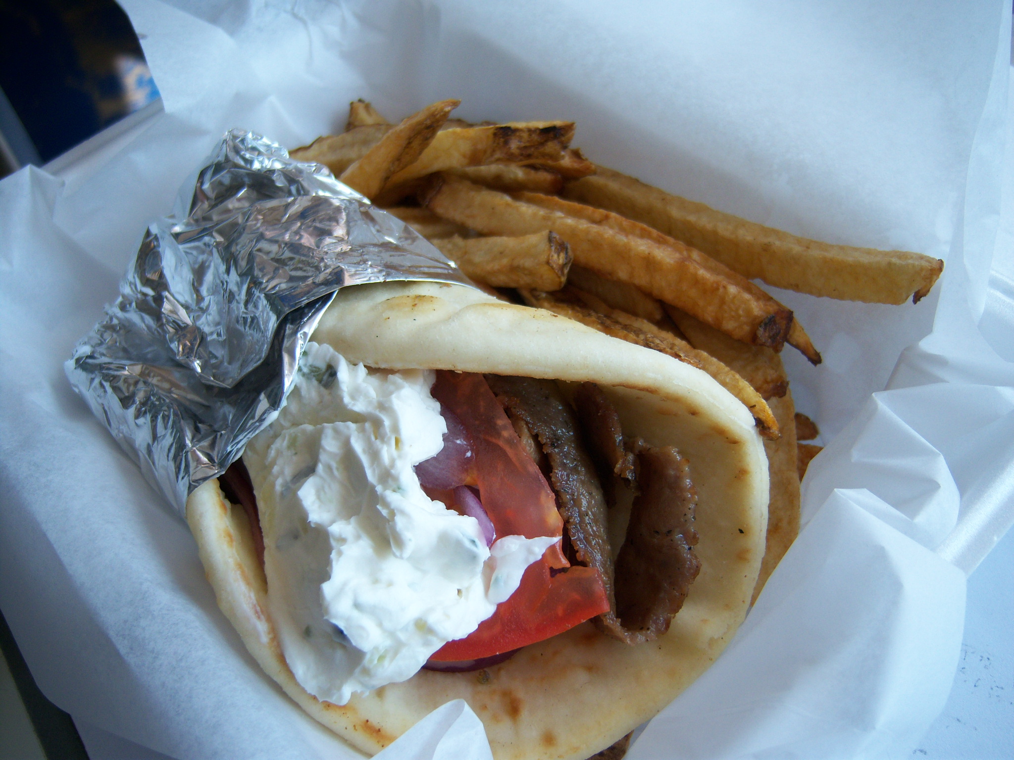 Photo of Demo's micro gyro with fries.