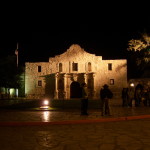 Photo of The Alamo at night.