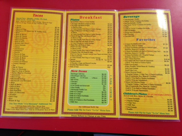 Photo of the Blanco Cafe's menu.