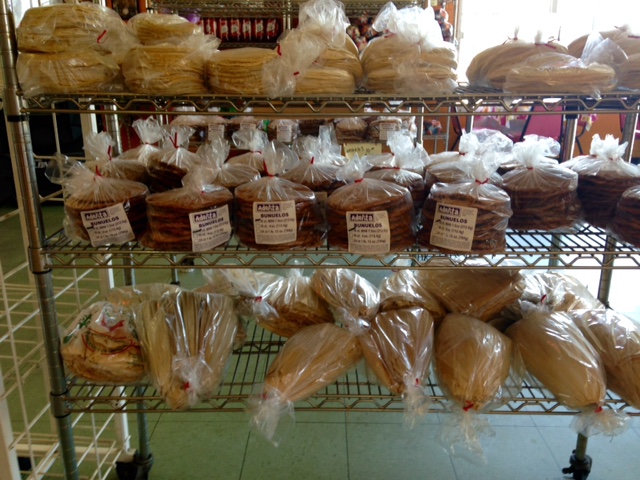 Photo of shelves of bunuelos and more at Adelita Tamales & Tortilla Factory.