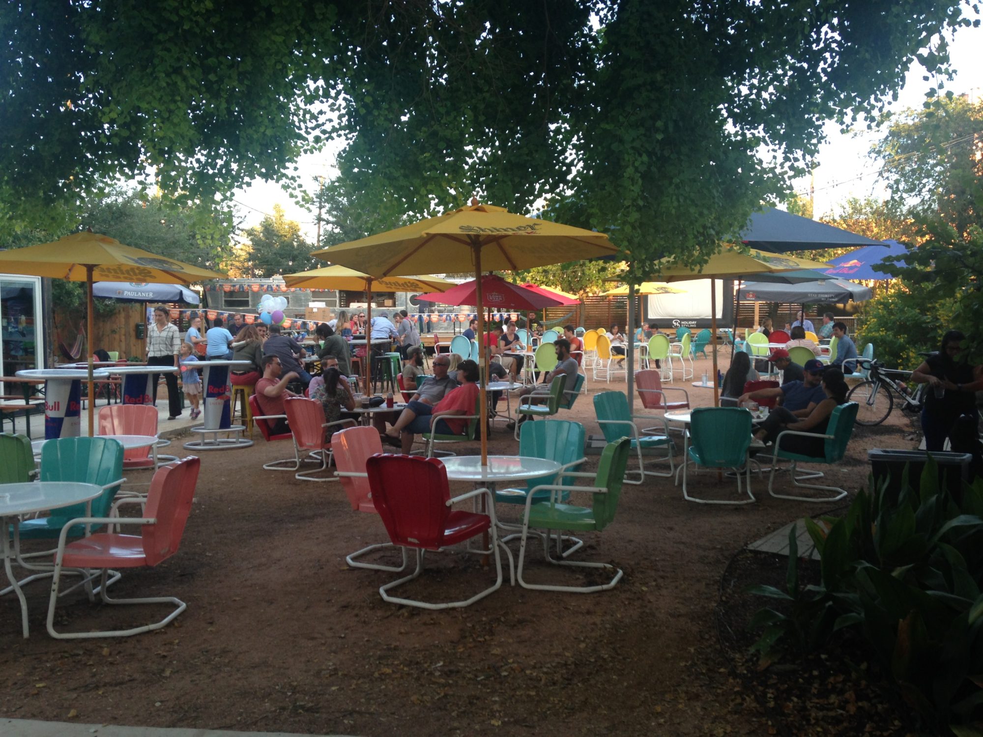 Photo of the Burleson Yard Beer Garden in San Antonio, Texas.