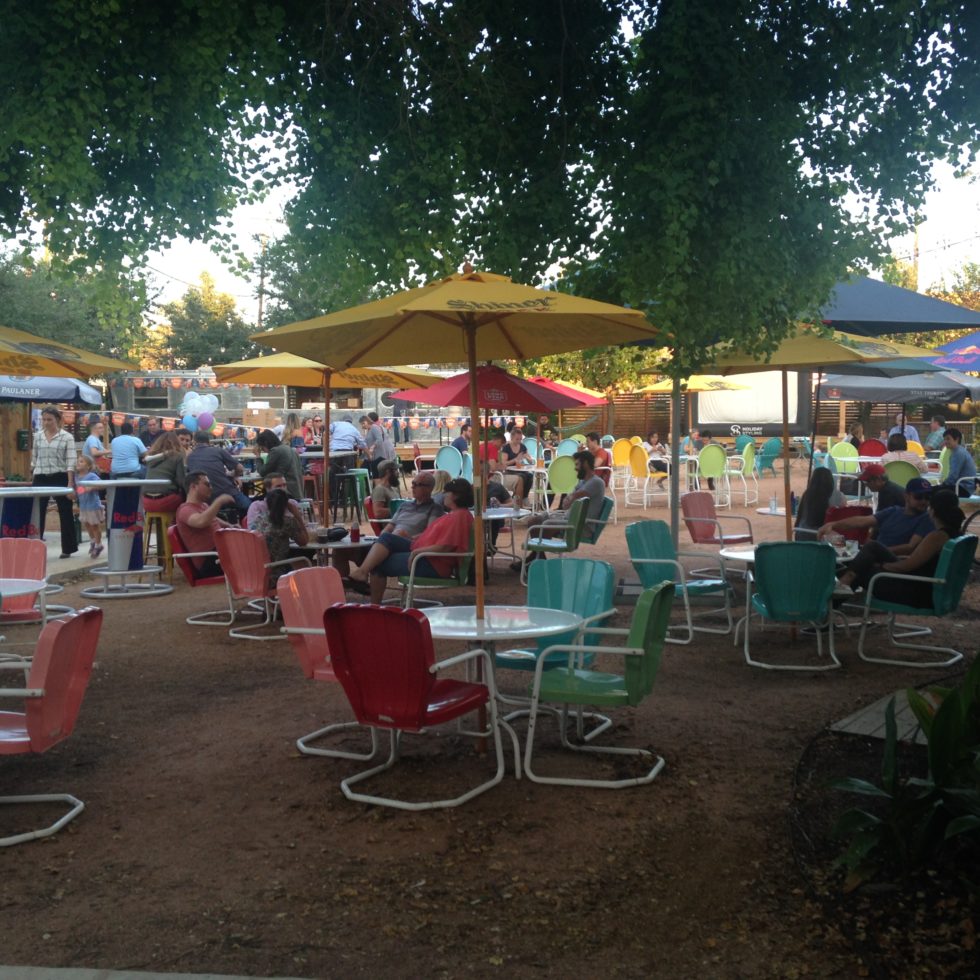 Photo of the Burleson Yard Beer Garden in San Antonio, Texas.
