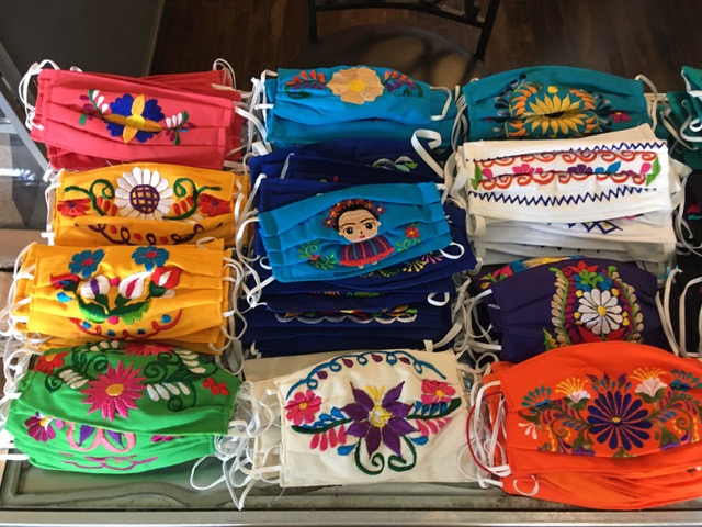 Photo of colorful embroidered facemasks from Mexico.