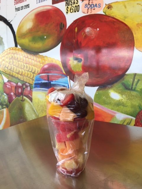 Photo of the $5 fruit cup at Fruteria La Mission in San Antonio, Texas.