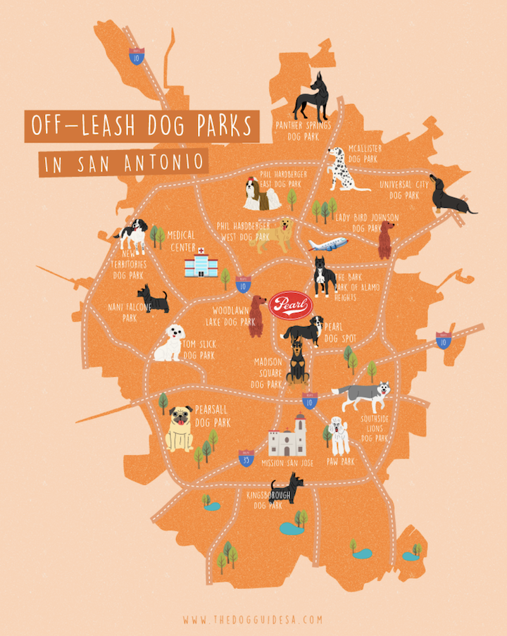 Map of San Antonio's Off-Leash Dog Parks by www.thedogguidesa.com