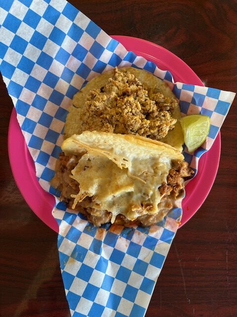 Photo of two vegan tacos in downtown San Antonio at Plantaqueria, 124 Broadway.